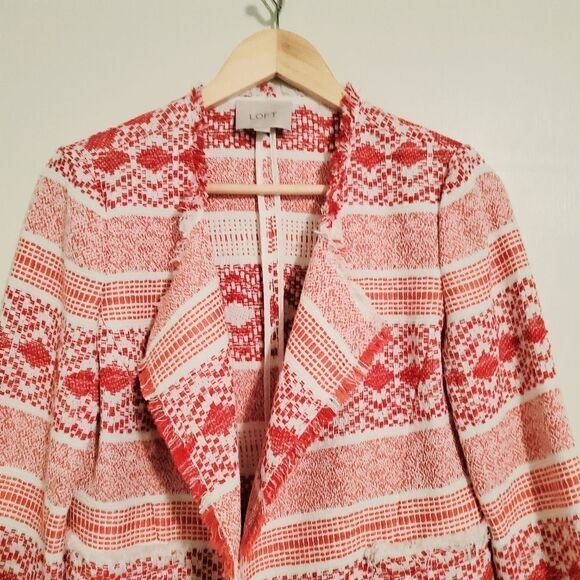 Loft Festive White & Red Open Blazer/Cardigan Size 4 - Picture 5 of 10